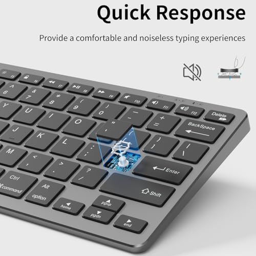 kenke Wireless Keyboard 2.4GHz / Bluetooth 1.0/2.0, 78 Key, Silvery Black | Low Profile & Lightweight, Long Battery Life, for Computer, Laptop, PC, Chromebook, Windows, USB C Rechargeable, Quiet Typing