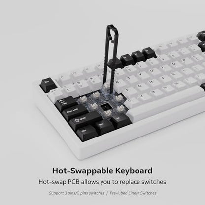 OOCTPK Chilkey ND75 Aluminum 75% Wireless Mechanical Gaming Keyboard with LCD Screen, Quick Assembly, BT/2.4G/USB-C, Hot Swappable Per-Key RGB Custom Keyboard for Windows, MacOS - color: White, size: 1.2mm PCB Flex Cut
