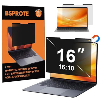 Magnetic Laptop Privacy Screen 16 Inch 16:10 Display- Removable Anti-Glare Blue Light Filter, Computer Privacy Screen Shield, Not for 16.1'' Laptops