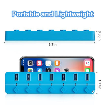 USB Hub 7 Port, USB Splitter with Individual On/Off Switches and Lights | USB 3.0 Hub with 3.3ft Cable, Extender for A Port Laptop, PC, Desktop-Blue - color: Blue