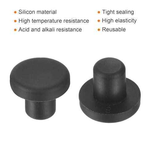 uxcell High Temp Silicone Plug Mount Dia 8mm/0.31 inch t Shaped Rubber Stopper Hole Plugs for Powder Coating Plating Waterproof Plugs Sealing Plugs Black Pack of 12(OD 15mm) - size: 8x15mm