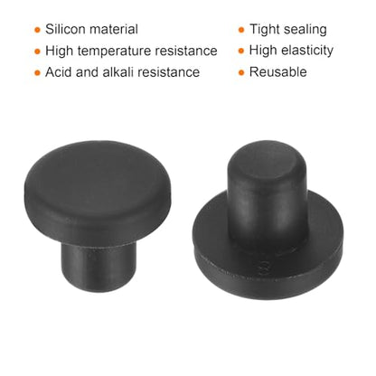 uxcell High Temp Silicone Plug Mount Dia 8mm/0.31 inch t Shaped Rubber Stopper Hole Plugs for Powder Coating Plating Waterproof Plugs Sealing Plugs Black Pack of 12(OD 15mm) - size: 8x15mm