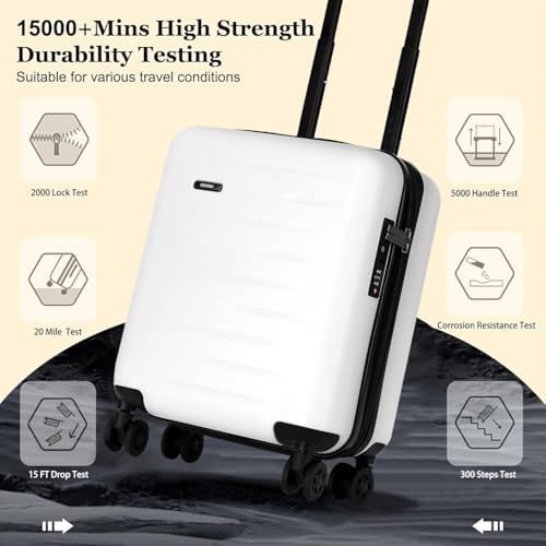 CENSIEN 16 Inch Underseat Carry On Luggage Airline Approved, Expandable Lightweight ABS+PC Hard Shell Suitcases with 360° Spinner Wheels, TSA Lock, YKK Zipper, for Business Weekender (White, 1 PC) - color: White, size: Underseat - 16 Inch - EXT