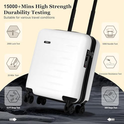 CENSIEN 16 Inch Underseat Carry On Luggage Airline Approved, Expandable Lightweight ABS+PC Hard Shell Suitcases with 360° Spinner Wheels, TSA Lock, YKK Zipper, for Business Weekender (White, 1 PC) - color: White, size: Underseat - 16 Inch - EXT