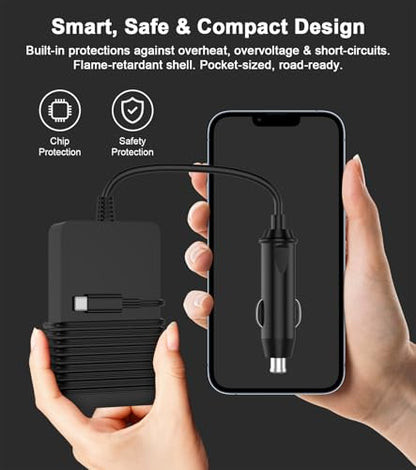 Laptop Car Charger 100W, USB C Port – Replacement for MacBook Pro/Air, Dell, HP,ASUS, Acer - with Extra USB-A Port for Tablets, Phones, Earbuds and More Other USBC Devices Computer AC Adapter