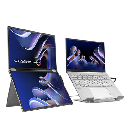 ASUS ZenScreen Duo OLED 360° Foldable Portable Monitor (MQ149CD) - Dual 14-inch, 16:10, 1920x1200, DisplayHDR400 True Black, 100% DCI-P3, Delta<2, Dual USB-C, Mini-HDMI, Kickstand, 3 yr Warranty - style: 14" Duo OLED Fodable USB-C