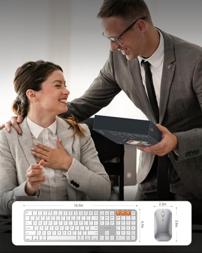ProtoArc KM100-A Backlit Bluetooth Keyboard and Mouse for Mac, White Silver | Full-Size Mac Layout with Numeric Keypad, 3-Level White Led Backlight, 3-Device Bluetooth, Rechargeable Keyboard and Mouse - color: White Silver