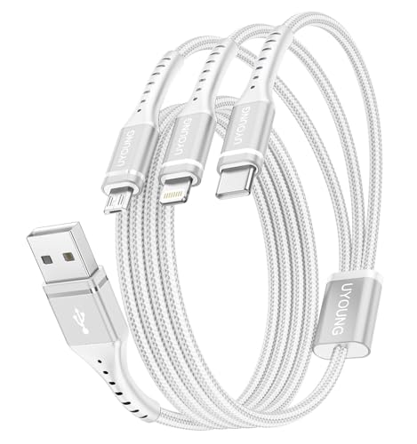 Multi Charging Cable 2Pack 6FT, 3 in 1 Charger Cable Braided Universal Phone Charging Cord with Lightning/Type C/Micro USB Ends, Multiple USB Cable for iPhone/Samsung/Google Cell Phones and More - color: Silver, size: 6FT, style: USB A to Multiple Connect