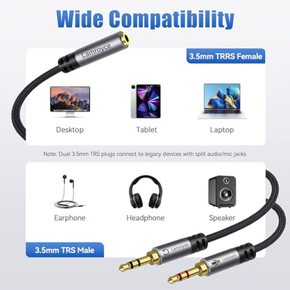 Headphone Splitter for Computer,3.5mm TRRS Female to 2 Dual 3.5mm TRS Male Mic Audio Jack Y Splitter Cable, 1/8inch 2-in-1 Dual-Stereo Jack Gaming Headset Earphones Combiner Cable for PC Laptop-1Feet - color: 3.5mm TRRS 1 Female to 2 TRS Male Splitter, si