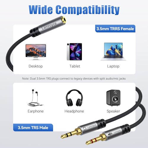 2-Pack Headphone Gaming for Computer,3.5mm TRRS Female to Dual 3.5mm TRS Male Mic Audio Jack Y Splitter Cable, 1/8inch 2-in-1 Dual-Stereo Jack Gaming Headset Earphones Combiner Cable for PC Laptop-1FT - color: 3.5mm TRRS 1 Female to 2 TRS Male Splitter, s
