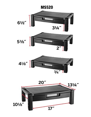 Kantek Wide Deluxe Two-Level Monitor Stand With Drawer, 20" X 13.25" X 3" To 6.5", Black, Supports 50 Lbs - style: Wide Single Level with Drawer