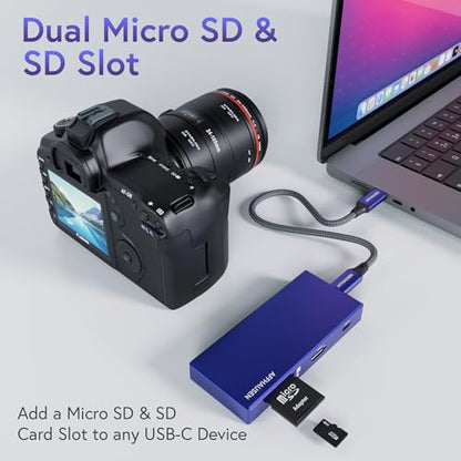 AFFHAUSEN 7-in-1 USB-C Hub – SD/microSD Card Reader, 4K@60Hz HDMI, 3X USB-A 5Gbps, 100W PD Charging – MacBook, iPad Pro, iPhone 16, Laptops