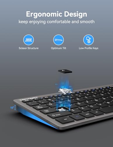 TECKNET 2.4G Wireless Keyboard, Small Wireless Keyboard with Media Hotkeys, Mini Keyboard Compact Wireless Keyboard, 12-Month Battery Life, Compatible with PC, Desktop, Laptop, Smart TV - Grey - color: Grey