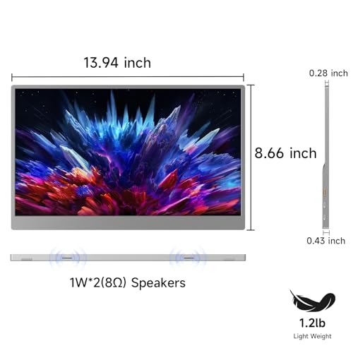 qaf 15.6 Inch Portable Monitor 1080P USB-C HDMI Display, Ultra-Thin IPS Screen, 100% sRGB, Travel Second Monitor for Laptop Mac PC Phone PS5 Xbox, Built-in Speakers, Space Gray - style: 15.6-inch Space Gray