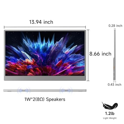qaf 15.6 Inch Portable Monitor 1080P USB-C HDMI Display, Ultra-Thin IPS Screen, 100% sRGB, Travel Second Monitor for Laptop Mac PC Phone PS5 Xbox, Built-in Speakers, Space Gray - style: 15.6-inch Space Gray