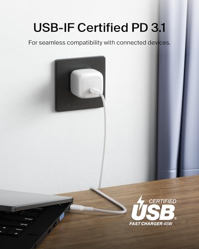Belkin 45W Compact USB C Charger Block, Fast Charging for Travel | PD 3.1, PPS, Travel Charger, Chromebook, iPad, iPhone 17, Samsung Galaxy, Pixel, Nintendo Switch 2, Foldable Prongs - color: White, style: Single Pack