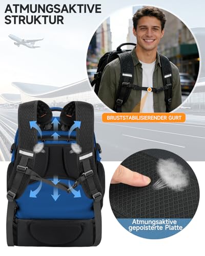 2-in-1 Detachable Rolling Backpack & Daypack, 56L Large Backpacks with Wheels Fits 17 Inch Laptop, Water Resistant, Carry On Luggage for College, Travel, Camping, Hiking Blue - color: Blue, style: Rolling Backpack