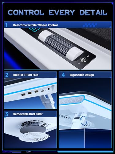 llano V12 RGB Laptop Cooling Pad, Gaming Laptop Cooler | 5.5 Inch Turbofan, Airtight Pressure Chamber, Fast Cooling Laptop 15.6-19in, Adjustable Speed, Touch Control, White (RGB) - color: White RGB