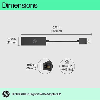 HP USB 3.0 to Gigabit RJ45 Adapter G2 - USB 3.0 Type A - 1 Port(s) - 1 - Twisted Pair - 10/100/1000Base-T - Portable