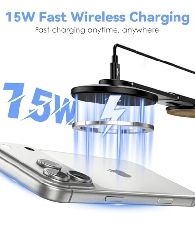 CloudValley Magnetic Laptop Phone Holder, 15W Fast Wireless Charger for iPhone 17/16/15/14/13/12 & All Phones, MacBook, PC Monitor, Screen Stand for Tesla, Portable Accessory, Black
