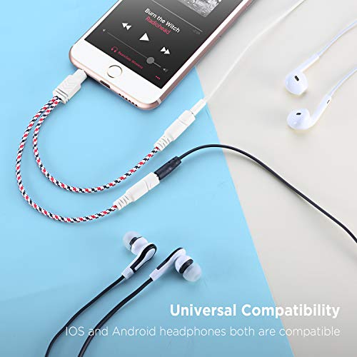 Headphone Splitter, 3.5mm Splitter Cable for Headset [Fine Braided & Gold Plated] Stereo Audio Y Cable AUX Splitter - Compatible for iOS, Android, Smartphones, Tablets & More - (0.85ft/26cm) | Stereo Audio Sound, Dual Headphone and Speaker Jack Adapter, C