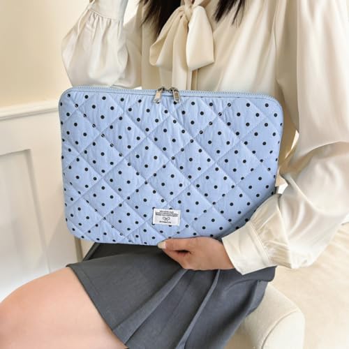 Cute Bow Puffy Laptop Sleeve 13-15 Inch Cute Quilted Laptop Protective Case Padded Bow Computer Sleeve for MacBook (Polka dots Blue, 13inch) - color: polka dots blue, size: 13inch