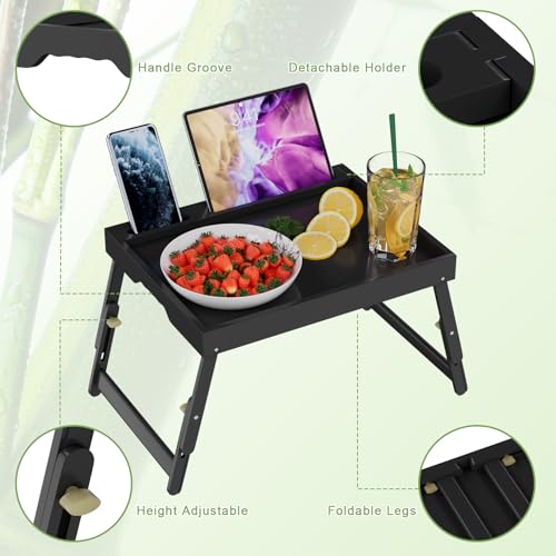 Artmeer Adjustable Bamboo Bed Tray Table with Device Slot, Large, Black | Adjustable FSC-certified bamboo bed tray with device slot, folding legs and handles for meals, laptops and reading in bed. - color: Black, size: Large Adjustable