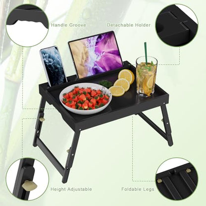 Artmeer Adjustable Bamboo Bed Tray Table with Device Slot, Large, Black | Adjustable FSC-certified bamboo bed tray with device slot, folding legs and handles for meals, laptops and reading in bed. - color: Black, size: Large Adjustable