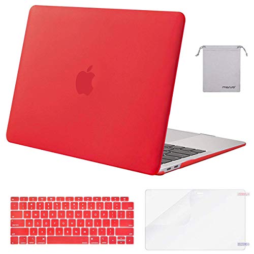 MOSISO Compatible with MacBook Air 13 inch Case M1 2021 2020 2019 2018 | A2337 A2179 A1932, Protective Hard Shell&Keyboard Cover&Screen Film&Pouch for MacBook Air 13.3 inch Case, Red - color: Red