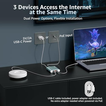 1 to 3 Port 2.5G Ethernet Splitter Switch with PoE Input, 4 Port 2.5G High Speed Splitter with Aluminum Case, VLAN Isolation, USB-C/PoE Powered Network Port Expander for Router, PC, IP Camera