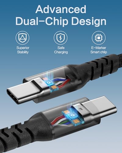 USB-C Display Cable [8K 60Hz/4K 240Hz], USB-C 3.2 Gen 2, 20Gbps data transfer, up to 240W PD fast charging, compatible with iPhone 15/16 series, MacBook, Galaxy S23, nylon braided, black (6.6 ft). - size: 6.6FT