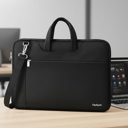 Ferkurn Laptop Case Bag Women Men Computer Sleeve with Shoulder Compatible with HP/Inspiron/Thinkpad/Vivobook/MSI/Surface, 15.6 inch, Black - color: Elegant Black, size: 15.6 inch