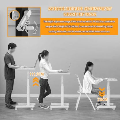 Height Adjustment Standing Desk, School Stand Up Desk with Wheels, Office Flippable Moved Laptop Table, Anti-Fall Fence Design Side Table(Black) - color: Black