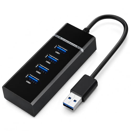 USB 3.0 Hub 4 Ports with Type-C Power Input, High-Speed USB Splitter for Laptop, PC, Xbox, Flash Drive, HDD, Printer, Camera, Keyboard & Mouse – Data Transfer Only