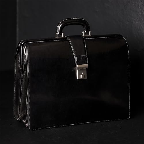 Time Resistance Leather Lawyer Briefcase - Italian Handmade Laptop Briefcase for Men and Women - Attache Case - Doctor Bag - color: Black