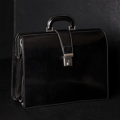 Time Resistance Leather Lawyer Briefcase - Italian Handmade Laptop Briefcase for Men and Women - Attache Case - Doctor Bag - color: Black