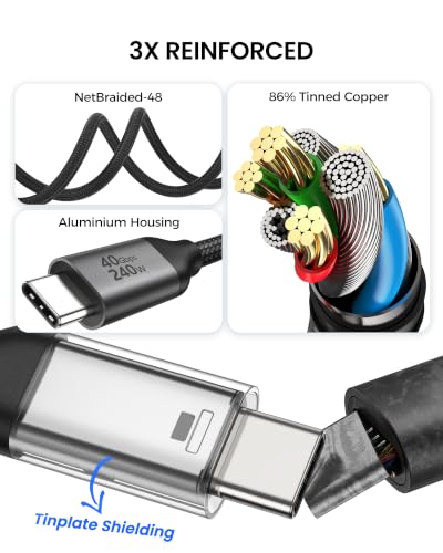 Silkland Right Angle USB 4 Cable 40Gbps for Thunderbolt 4/3, 240W, 3.3FT | 8K@60Hz, Data Transfer, for MacBook Pro/Air, iPhone 17/16 Pro, iPad, Mac mini, SSD, Dock, Hubs - size: 3.3 Feet