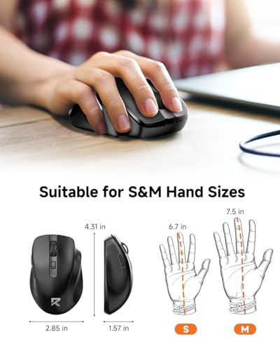 Redragon Wireless Mouse for Laptop, 2.4G Optical Computer Mouse 5-Level 4000DPI, Office Cordless USB Mice, 6 Buttons, 18 Months Battery, Portable for PC, Chromebook, Wins, Mac, Small to Medium Hand