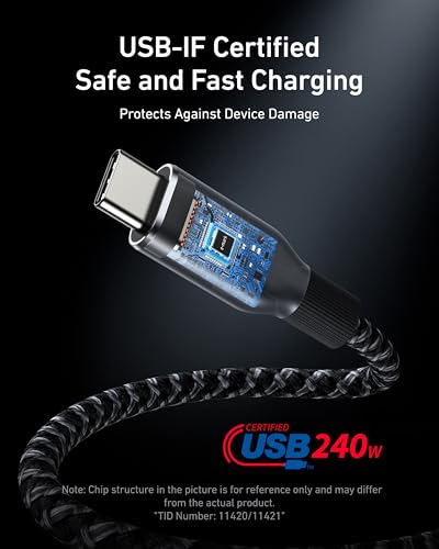 Anker Prime USB C to USB C Cable, 240W Fast Charging Durable Cable (1 ft) | USB 2.0 Upcycled Braided Nylon, 100-Year Bend Durability for iPhone 17 / 17 Pro / 17 Pro Max, MacBook, Galaxy, and More - size: 1FT