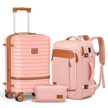 Joyway Expandable Carry on Luggage Sets Airline Approved, Lightweight Hard Shell 20 Inch Carry-on Suitcase with Spinner Wheels (Carry on luggage，Pink) - color: Pink, size: Carry on luggage