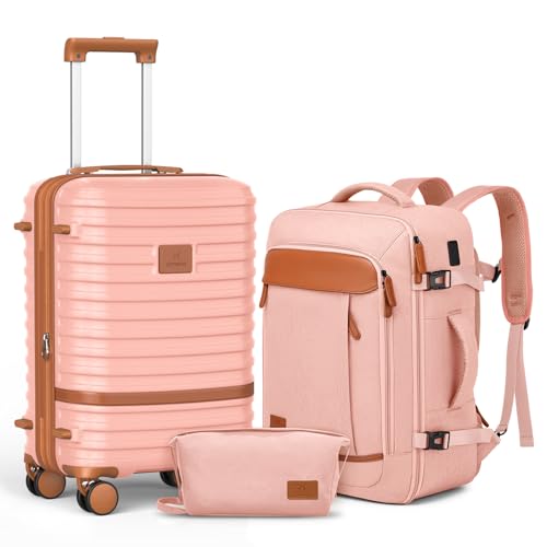 Joyway Expandable Carry on Luggage Sets Airline Approved, Lightweight Hard Shell 20 Inch Carry-on Suitcase with Spinner Wheels (Carry on luggage，Pink) - color: Pink, size: Carry on luggage
