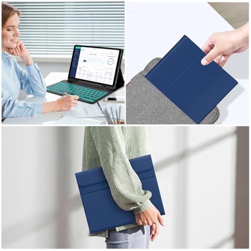 Keyboard Case for Samsung Galaxy Tab A9 Plus 5G 11 inch 2023 (SM-X210/X216/X218), 7 Color Backlit Detachable Keyboard Bluetooth, Smart Folio Cover with S Pen Holder for Galaxy Tab A9+ 11", Dark Blue - color: Dark Blue