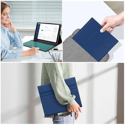 Keyboard Case for Samsung Galaxy Tab A9 Plus 5G 11 inch 2023 (SM-X210/X216/X218), 7 Color Backlit Detachable Keyboard Bluetooth, Smart Folio Cover with S Pen Holder for Galaxy Tab A9+ 11", Dark Blue - color: Dark Blue