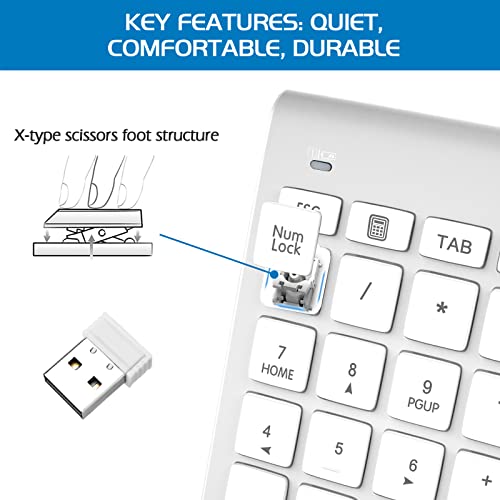 Foloda Wireless Number Pad, 10 Keys USB Keypad for Laptop, 22 Keys Extensions Numeric Numpad Computer Laptop Accessories for PC Desktop Surface Pro Notebook - color: White