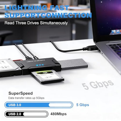 USB 3.0 to IDE SATA Adapter Hard Drive Reader, Type C USB to External Hard Drive Disk HDD Converter Kit for Universal 2.5/3.5 HDD SSD with Power Supply