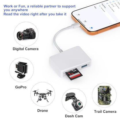 SD Card Reader, 5 in 1 USB-C & USB Card Adapter with SD/MicroSD/MS and Dual USB-A Ports Memory Card Reader for iPhone 17/16/15 Pro Max iPad MacBook Pro/Air M4/M3 Android Phone/Tablet PC (White) - color: White