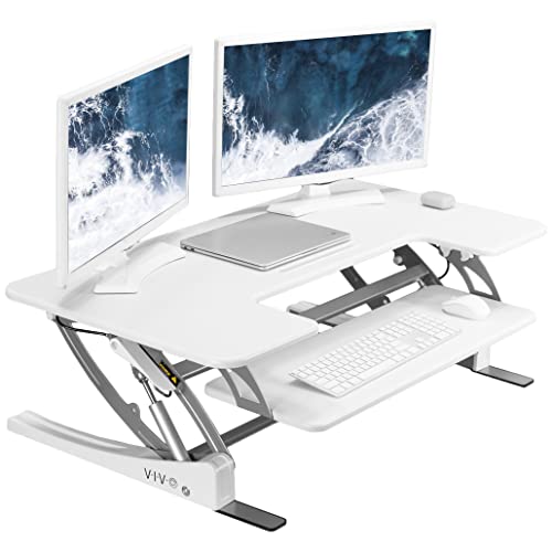 VIVO White 42 inch Standing Desk Converter, DESK-V000VLW | Height Adjustable, Stand Up Desk Riser, Wide Keyboard Tray, Dual Monitor and Laptop Workstation, V Series - color: White, size: 42"