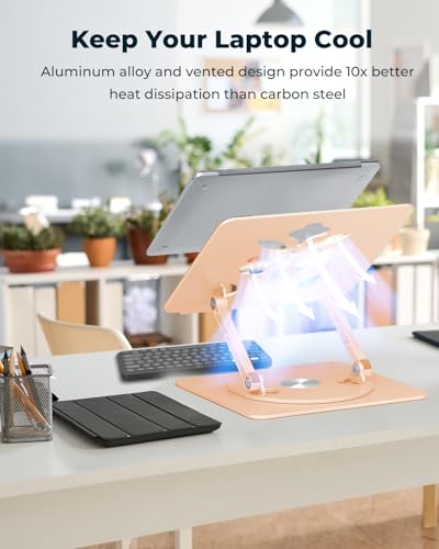 Aoviho 360° Rotating Laptop Stand for Desk | Adjustable, Foldable, Portable Aluminum Ergonomic Riser | Compatible with MacBook, Dell, HP & All Laptops 10-16 inch | Gold - color: Gold