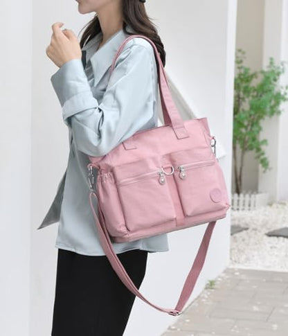 Tote Bag for Women Nylon Purse and Handbags Tote Purse Crossbody Bag Messenger Bag - color: Pink