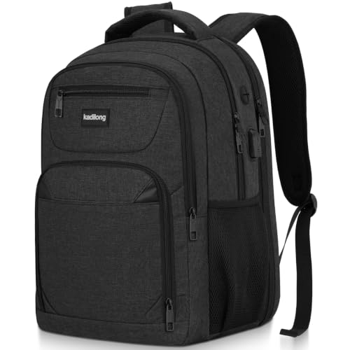 kadilong 17.3 Inch Laptop Backpack for Men, Business Anti Theft Sturdy Bagpack with USB Charging Port, Water Resistant College School Computer Bag Bookbag Gift for Teens Boys, Black - color: Black, size: 17,3 inch